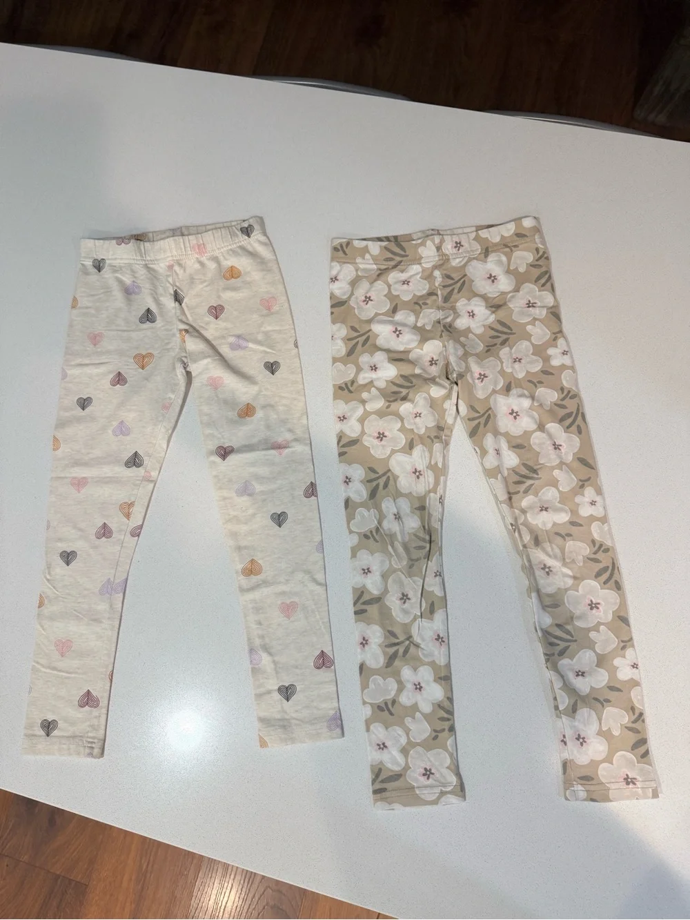 Carter's Girls Beige Floral and Cream Heart Print Leggings Set